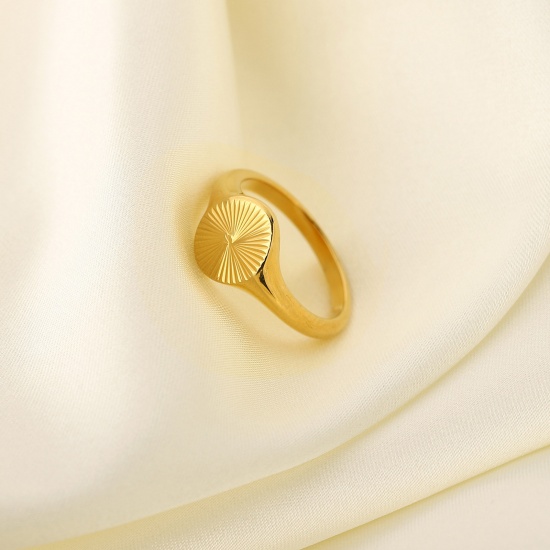 Bild von Umweltfreundlich Einfach und lässig Ins Stil 18K Gold plattiert 304 Edelstahl Uneinstellbar Ring Streifen Ring Für Frauen 17.3mm（US Größe:7), 1 Stück