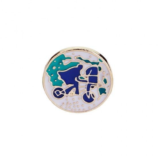 Picture of Zinc Based Alloy Pin Brooches Round Bicycle Gold Plated Multicolor 16mm x 16mm, 1 Piece