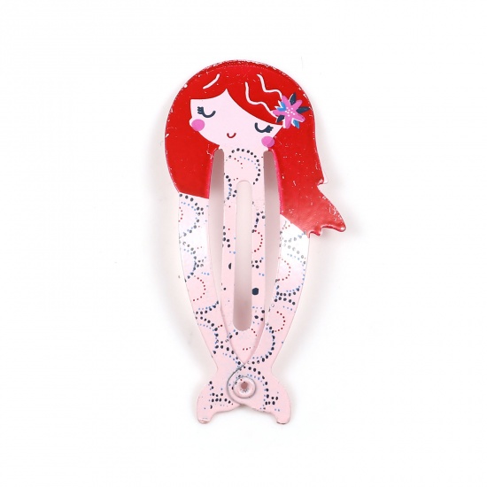 Image de Pinces à Cheveux en Alliage de Fer Rouge & Rose Sirène 53mm x 25mm, 10 Pcs