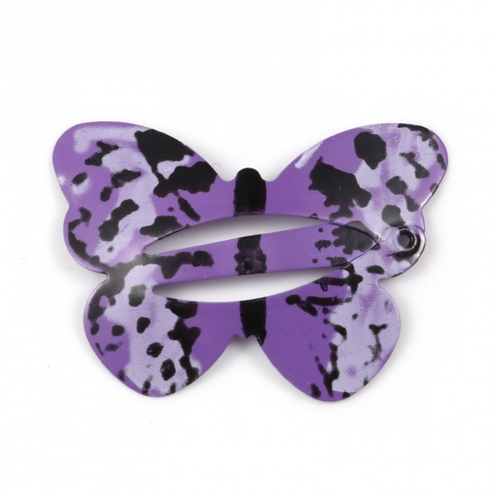 Image de Pinces à Cheveux en Alliage de Fer Insecte Noir & Violet Papillon Tachetures 41mm x 28mm, 10 Pcs