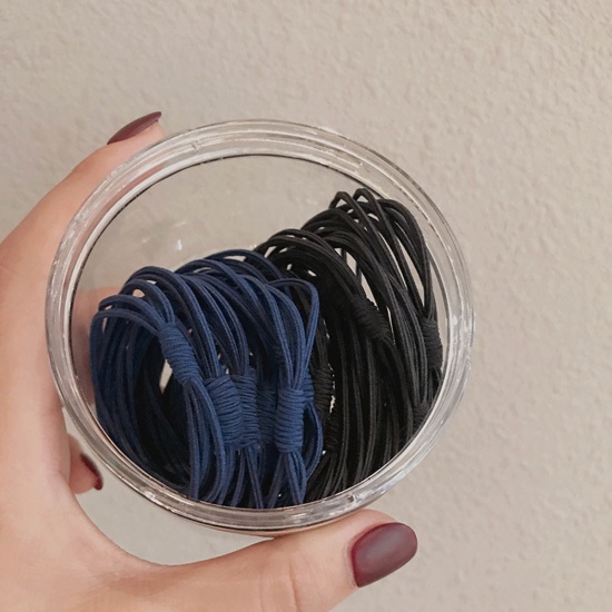 Image de Chignons Corde Cheveux en Tissu Bleu Foncé & Noir 3.8cm Dia., 1 Boîte ( 20 Pcs/Boîte）