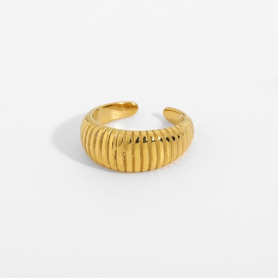 Bild von Umweltfreundlich Einfach und lässig Ins Stil 18K Gold plattiert 304 Edelstahl Offen Verstellbar Geflochten Ring Für Frauen 16.5mm（US Größe:6), 1 Stück