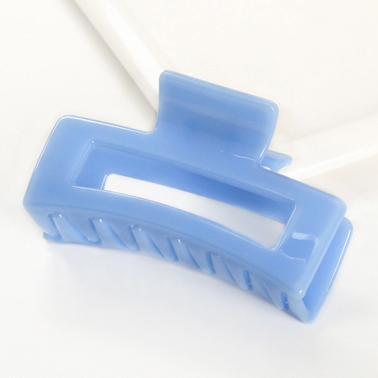 Image de Pinces à Cheveux en Plastique Bleu Rectangle Givré 8.5cm, 1 Pièce