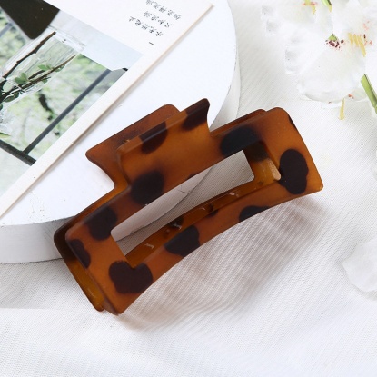 Picture of Plastic Hair Clips Brown Rectangle Spot Frosted 8.5cm, 1 Piece