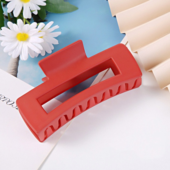 Picture of Plastic Hair Clips Red Rectangle Frosted 10cm, 1 Piece