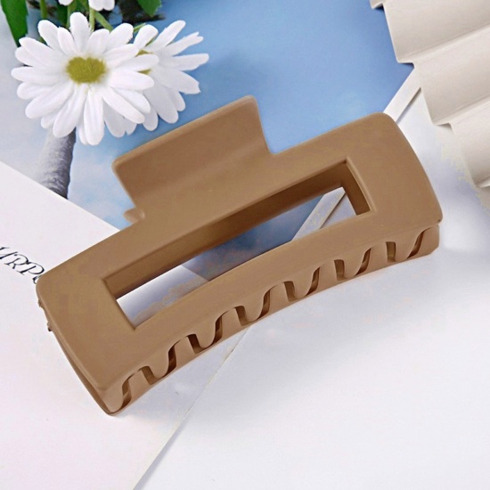 Picture of Plastic Hair Clips Khaki Rectangle Frosted 10cm, 1 Piece