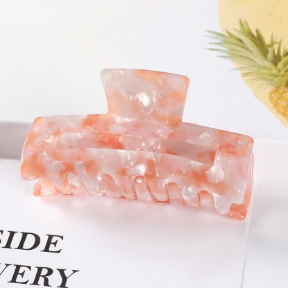 Picture of Acetic Acid Resin Acetimar Marble Hair Clips Pink Orange Rectangle 8.3cm, 1 Piece