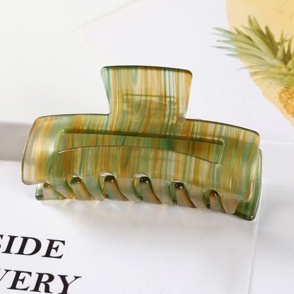Picture of Acetic Acid Resin Acetimar Marble Hair Clips Green Rectangle Stripe 8.3cm, 1 Piece