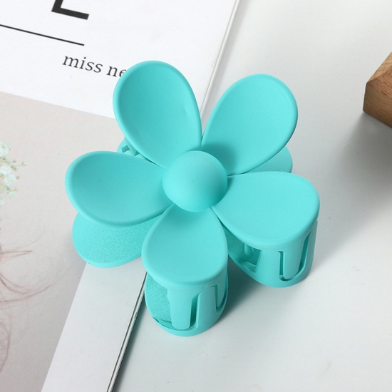 Picture of ABS Hair Clips Cyan Flower 7cm x 7cm, 1 Piece