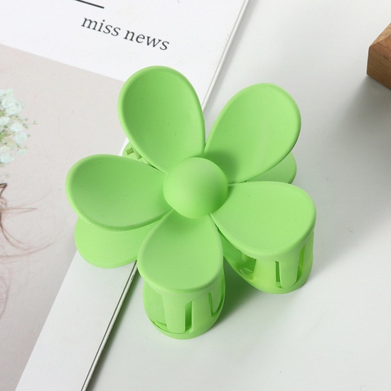 Picture of ABS Hair Clips Green Flower 7cm x 7cm, 1 Piece