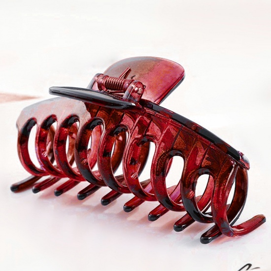 Image de Pinces à Cheveux en Plastique Vin Rouge Rectangle Transparent 11cm, 1 Pièce