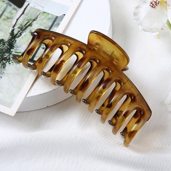 Picture of Plastic Hair Clips Champagne Rectangle Leopard Print Frosted 11cm, 1 Piece