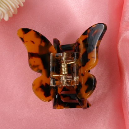 Bild von Acryl Haarklammer Braun Schmetterling Gefälle Tie-Dye 4.5cm x 4.5cm, 1 Stück