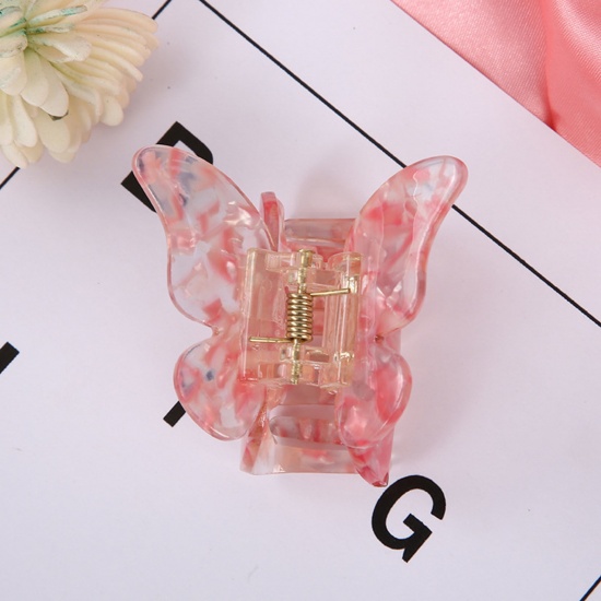 Picture of Acrylic Hair Clips Pink Butterfly Animal Gradient Tie-Dye 4.5cm x 4.5cm, 1 Piece