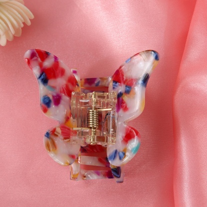Bild von Acryl Haarklammer Bunt Schmetterling Gefälle Tie-Dye 4.5cm x 4.5cm, 1 Stück