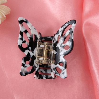 Bild von Acryl Haarklammer Schwarz & Weiß Schmetterling Gefälle Tie-Dye 6cm x 4.5cm, 1 Stück