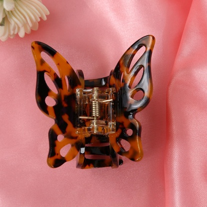 Bild von Acryl Haarklammer Braun Schmetterling Gefälle Tie-Dye 6cm x 4.5cm, 1 Stück