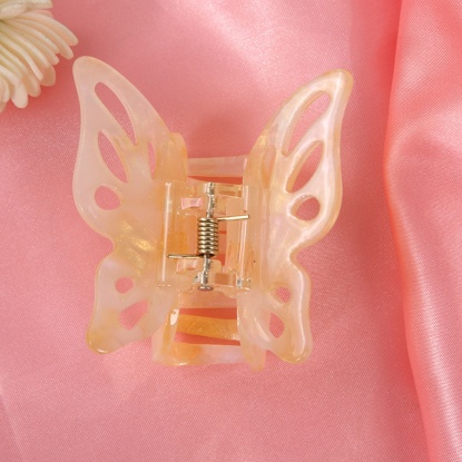Bild von Acryl Haarklammer Sektfarben Schmetterling Gefälle Tie-Dye 6cm x 4.5cm, 1 Stück