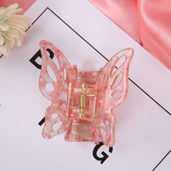Picture of Acrylic Hair Clips Pink Butterfly Animal Gradient Tie-Dye Hollow 6cm x 4.5cm, 1 Piece