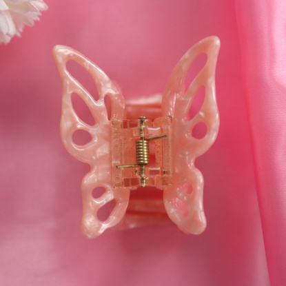 Bild von Acryl Haarklammer Rosa Schmetterling Gefälle Tie-Dye 6cm x 4.5cm, 1 Stück