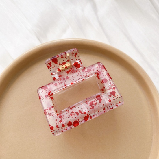Bild von ABS Plastik Haarklammer Rot Geometrie Fleck Transparent 5cm x 4.8cm, 1 Stück