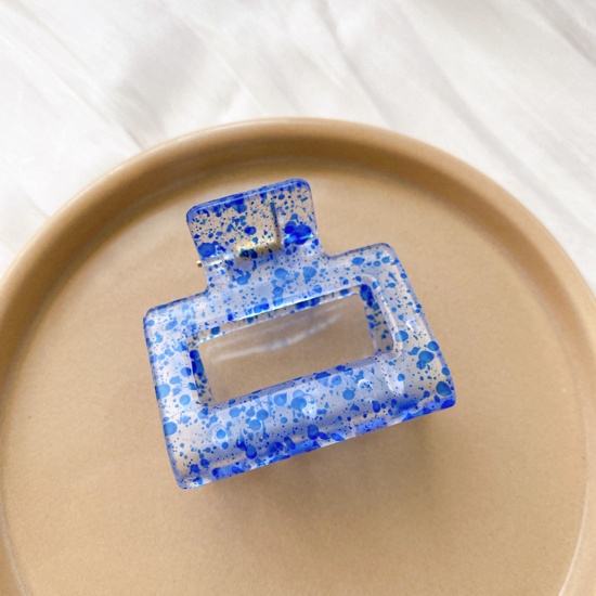 Bild von ABS Plastik Haarklammer Blau Geometrie Fleck Transparent 5cm x 4.8cm, 1 Stück