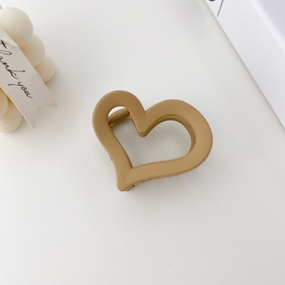 Picture of Plastic Hair Clips Light Brown Heart Frosted 6.5cm x 3.8cm, 1 Piece