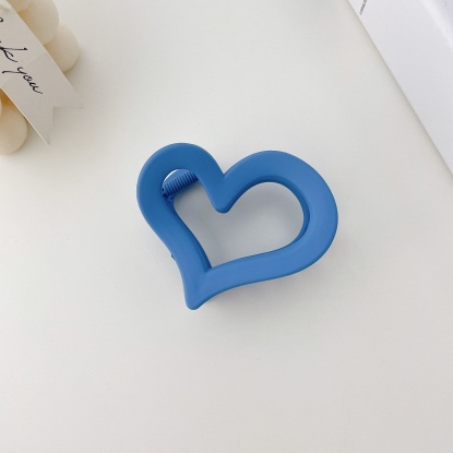 Picture of Plastic Hair Clips Blue Heart Frosted 6.5cm x 3.8cm, 1 Piece