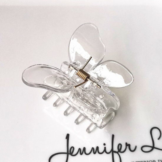 Image de Pinces à Cheveux en Plastique Transparent Papillon 5cm, 1 Pièce