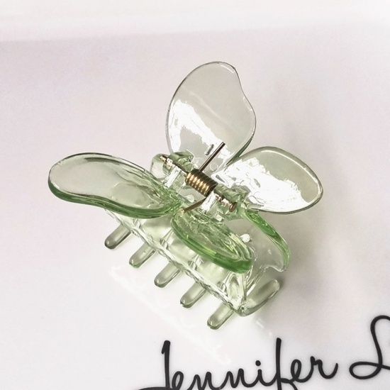 Image de Pinces à Cheveux en Plastique Vert Papillon Transparent 5cm, 1 Pièce
