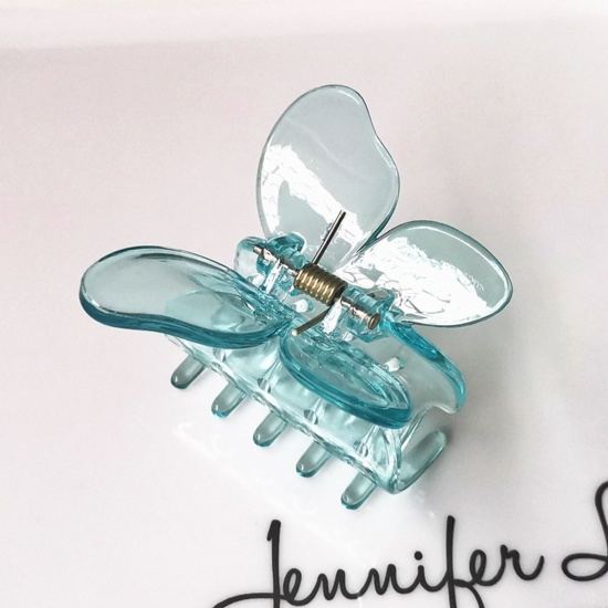 Image de Pinces à Cheveux en Plastique Bleu Papillon Transparent 5cm, 1 Pièce
