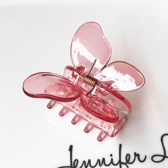 Image de Pinces à Cheveux en Plastique Rose Papillon Transparent 5cm, 1 Pièce