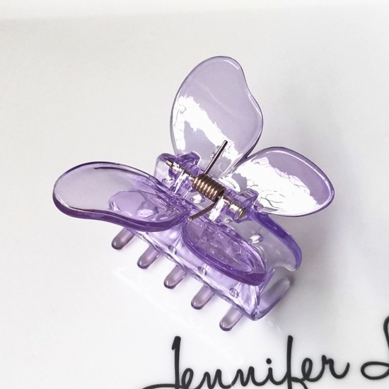 Image de Pinces à Cheveux en Plastique Violet Papillon Transparent 5cm, 1 Pièce