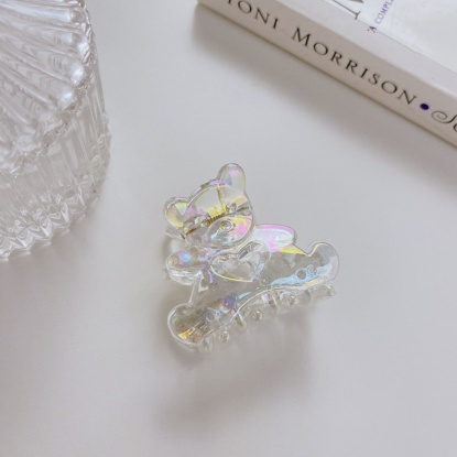 Picture of Plastic Hair Clips Clear AB Color Bear Animal 4.5cm x 3.5cm, 1 Piece