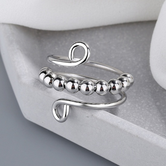 Picture of Open Adjustable Anxiety Ring with Beads Spinner Ring for Anxiety Spinning Ring Silver Tone Multilayer Geometric 1 Piece