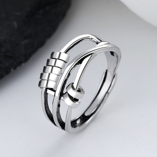 Picture of Open Adjustable Anxiety Ring with Beads Spinner Ring for Anxiety Spinning Ring Silver Tone Multilayer Geometric 1 Piece