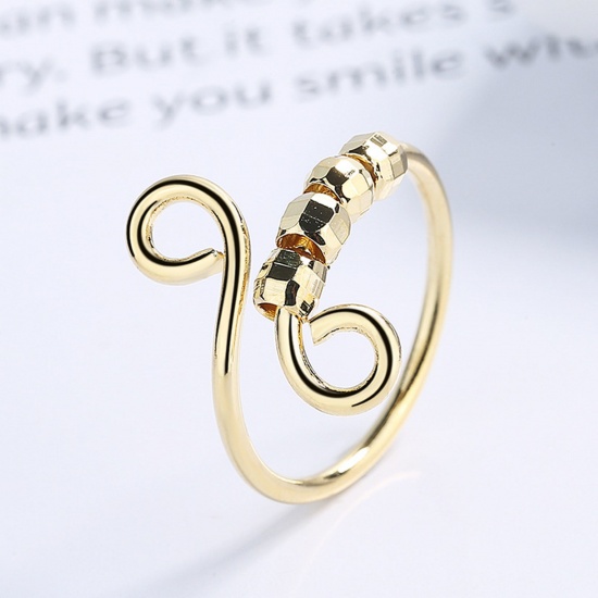 Picture of Open Adjustable Anxiety Ring with Beads Spinner Ring for Anxiety Spinning Ring Gold Plated Spiral 1 Piece