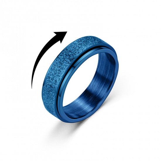 Picture of Stainless Steel Unadjustable Anti Anxiety Ring Blue Rotatable 16.5mm(US Size 6), 1 Piece