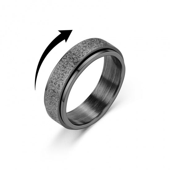 Picture of Stainless Steel Unadjustable Anti Anxiety Ring Black Rotatable 16.5mm(US Size 6), 1 Piece