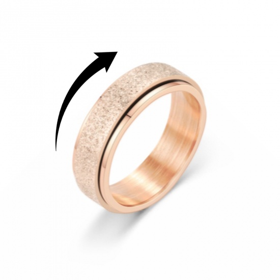 Picture of Stainless Steel Unadjustable Anti Anxiety Ring Rose Gold Rotatable 16.5mm(US Size 6), 1 Piece