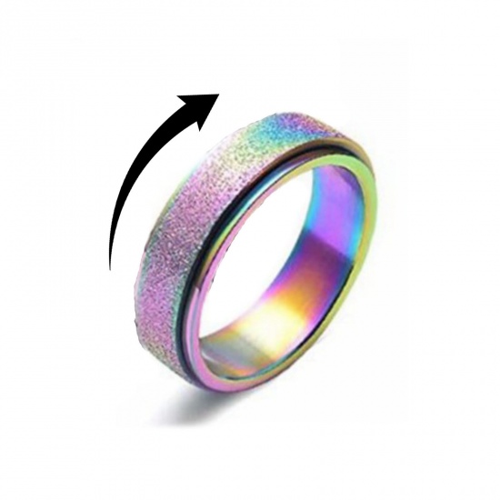 Picture of Stainless Steel Unadjustable Anti Anxiety Ring Multicolor Rotatable 16.5mm(US Size 6), 1 Piece