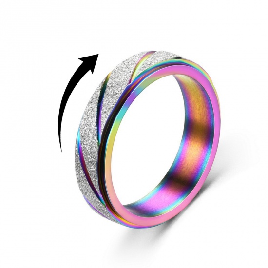 Picture of Stainless Steel Unadjustable Stress Relieving Anxiety Ring Fidget Spinner Rings Multicolor Glitter Finish Rotatable Round 16.5mm(US Size 6), 1 Piece