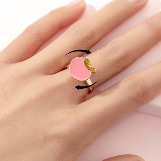 Picture of Children Kids Open Stress Relieving Anxiety Ring Fidget Spinner Rings Gold Plated Enamel Pink Peach 2cm Dia., 1 Piece