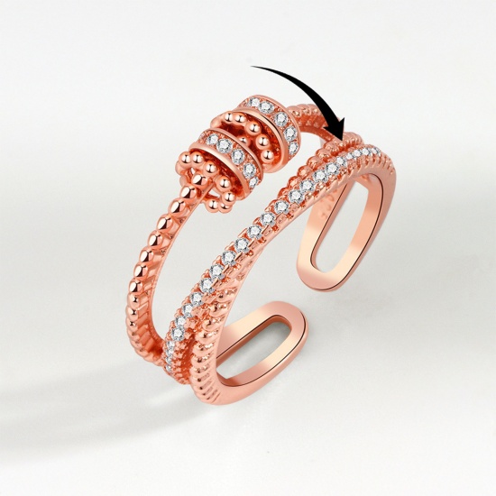 Picture of Copper Open Anti Anxiety Rings Rose Gold Rotatable Clear Cubic Zirconia 18.1mm(US Size 8), 1 Piece