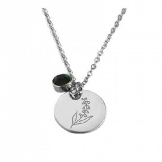 Picture of Stainless Steel Birth Month Flower Birthstone Necklace Silver Tone May Round 45cm(17 6/8") long, 1 Piece