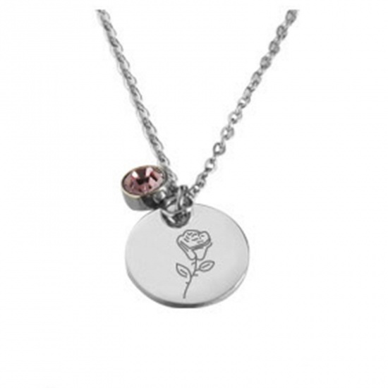 Picture of Stainless Steel Birth Month Flower Birthstone Necklace Silver Tone June Round 45cm(17 6/8") long, 1 Piece