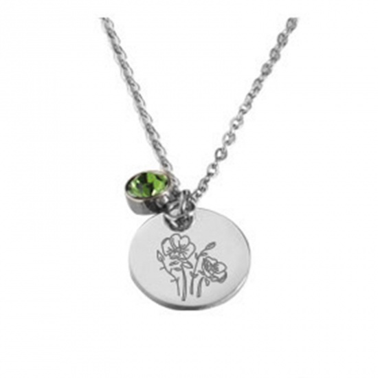 Picture of Stainless Steel Birth Month Flower Birthstone Necklace Silver Tone August Round 45cm(17 6/8") long, 1 Piece