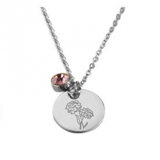 Picture of Stainless Steel Birth Month Flower Birthstone Necklace Silver Tone October Round 45cm(17 6/8") long, 1 Piece