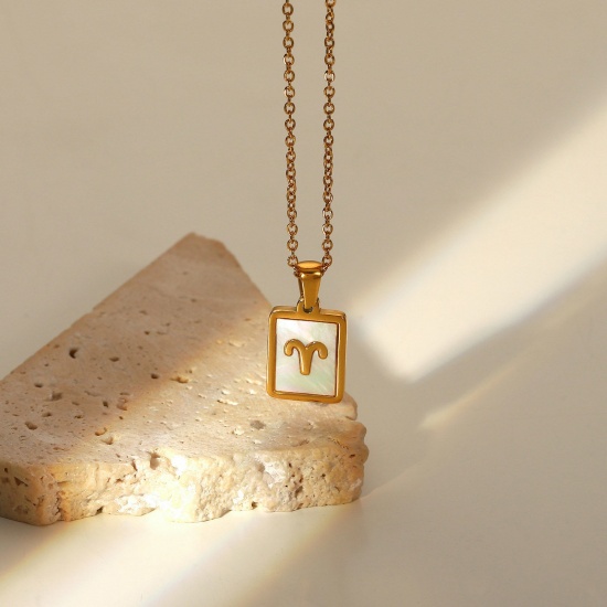 Immagine di Acciaio Inossidabile Collana Oro Placcato Bianco Rettangolo Costellazione Ariete 45cm Lunghezza, 1 Pz