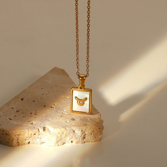 Immagine di Acciaio Inossidabile Collana Oro Placcato Bianco Rettangolo Costellazione Toro 45cm Lunghezza, 1 Pz